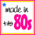 nine identical square icons with white backgrounds, each displaying 'mode in' text above a large '80s', bordered by yellow and pink frames