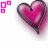 Animated pink heart icon with black outline and white glow, accompanied by pixelated text elements changing from 'Dan' to 'Danc' to 'Dance'.