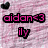 Pixelated image with pink background, black heart icon, and text 'aidan<3' in purple letters.