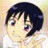 A 48x48 pixel buddy icon featuring a split composition with an anime-style character on the left and stylized text on the right against a black background.