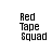 Four variations of a pixelated text-based icon showing 'Red Tape Squad' with red bars in different positions across the text.