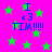 Bright pink background with scattered green stars and blue text reading "I <3 TIM !!!!" in pixelated font.