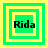 Four variations of a green and yellow square icon with the text "Rida" in black pixelated font, each with different border configurations.