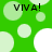 Green background with light green and white circles; "VIVA!" text appears in four positions across the animation frames.