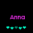 Pixelated text 'Anna' in pink above a of cyan and teal plus signs on black background