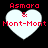 Four identical pixelated heart-shaped icons with red text 'Asmara & Mont-Mont' on a black background, arranged in two of two