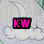 Pixelated cloud background with three distinct text overlays: pink "KW", blue "GC", and purple "4EVA" on black rectangular backgrounds.