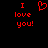 Red pixelated text and heart symbol on black background, with text reading "I love you!" in two identical arrangements.