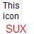 Static pixelated image with three lines of text: 'This', 'icon', and 'SUX' on a light background.
