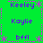 Green background with purple and pink pixelated text and symbols arranged in a pattern