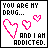 A 4-frame animated contact sheet showing a pixel art icon with text and hearts, where the word "ADDICTED" changes color across frames.