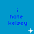 Blue background with repeated text "i hate kelsey" in blue pixelated font, animated white star-like shapes appear and disappear across the