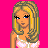 Pixel art contact sheet showing a female character in various poses with text elements on a bright pink background.