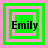 Four green and pink square frames with "Emily" text, each frame showing different internal layer visibility.