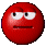 Red spherical icons with white eyes and black mouths arranged in a , showing varied facial expressions from neutral to smiling across multiple