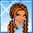 Pixel art contact sheet of a 6-frame animated icon featuring a cartoon woman in swimwear with text "Sweet Little Me" across the bottom frames.