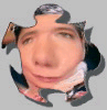 A puzzle-piece-shaped icon shows a person with light skin and dark hair in a white shirt and dark jacket, with facial features shifting across frames.
