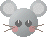 Pixelated mouse head with large white ears, pink cheeks, brown whiskers, and two expressions: open eyes with black pupils and closed eyes with curved lines.