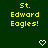 Green background with yellow pixelated text reading "St. Edward Eagles!" and two white heart symbols at the bottom.