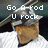 Pixelated image of a character with metallic helmet and brown armor, overlaid with white pixel-art text reading "Go A-rod U rock" against dark background.