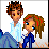 Pixel art contact sheet showing animated frames of two cartoon characters with text variations on a gray background.