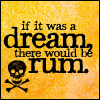 Yellow textured background with black text reading 'if it was a dream, there would be rum.' and a black skull-and-crossbones symbol.