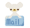 Pixelated white bear with brown eyes and yellow nose sits atop blue rectangular block labeled 'Mail' in light blue text, displaying three distinct poses across observations.