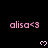Pixelated pink text 'alisa<3' and white heart symbols on a black background with partial gray overlay.