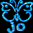 Static pixelated blue butterfly-shaped icon with stylized text "JO" at the bottom, set against a black background.