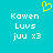 A static pixel art image with a cyan background, displaying two identical text blocks and a yellow heart symbol above them.