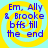 Four identical display blue text on a yellow spiral background with light blue accents