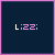 five dark blue squares with pink borders, each containing the text 'Lizz:' in varying pixelated colors across different frames