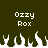 Dark green background with white pixelated text "Ozzy Rox" above a of white flame-like shapes