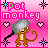 Animated contact sheet of a pixel art monkey icon with pink background, hearts, and color-changing text across 18 frames.