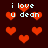 Pixelated red hearts and white text 'i love u dean' on dark brown background with animated heart size changes.