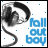 A 48x48 pixel animated contact sheet showing two frames of a Fall Out Boy-themed buddy icon with grayscale character art and blue text on a white background with scattered blue squares.