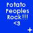 Blue background with white pixelated text "Potato Peoples Rock!!! <3" repeated across three , each containing three identical copies of the text block. Small white symbols appear between some text blocks