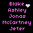 Pixelated text list of names in pink on black background with animated heart and star effects.