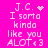 Pixelated text on bright pink background with animated heart and star symbols replacing 'J.C.' punctuation.
