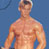 Static pixelated image of a shirtless male figure with light skin tone against blue background, cropped to upper torso and head.