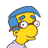 A contact sheet of six animated frames from The Simpsons Movie featuring a character with blue hair and glasses alongside yellow text and pink donuts, arranged in a 3x2 grid on a gray background.