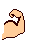 Pixelated arm flexing pose with light peach skin tone and dark brown outline against solid gray background.