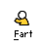 Animated contact sheet of a yellow stick figure icon with changing head colors and occasional motion lines, labeled "Fart" beneath each frame on gray background.