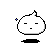 Four pixel-art frames of a white, rounded character with black eyes and mouth on gray background; blue particles appear in sequence.