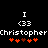 Pixelated text and symbols on black background with two identical sections of 'I <33' above repeated name and heart icons.