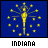 A 48x48 pixel animated contact sheet showing three frames of an Indiana state flag-themed buddy icon with a yellow torch and stars on blue background, each frame displaying different text styling below the icon.