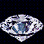 Pixelated diamond-shaped icon with white, gray, and blue tones on a dark background with small blue dots.