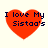 Four red heart-shaped icons with dark blue text reading "I love My Sistaa's" arranged in a on a light background