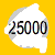 Yellow background with white speech bubble containing black text '25000' in pixelated font.