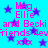 Blue background with purple stars and pink text repeating names and phrases.